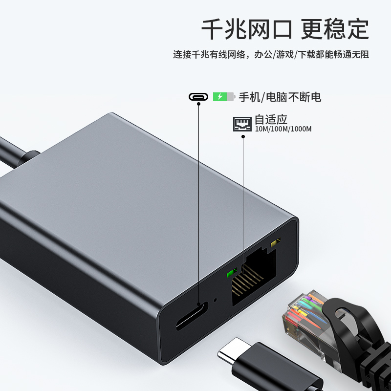 Type-c转百兆/千兆网卡+PD充电（S2系列）