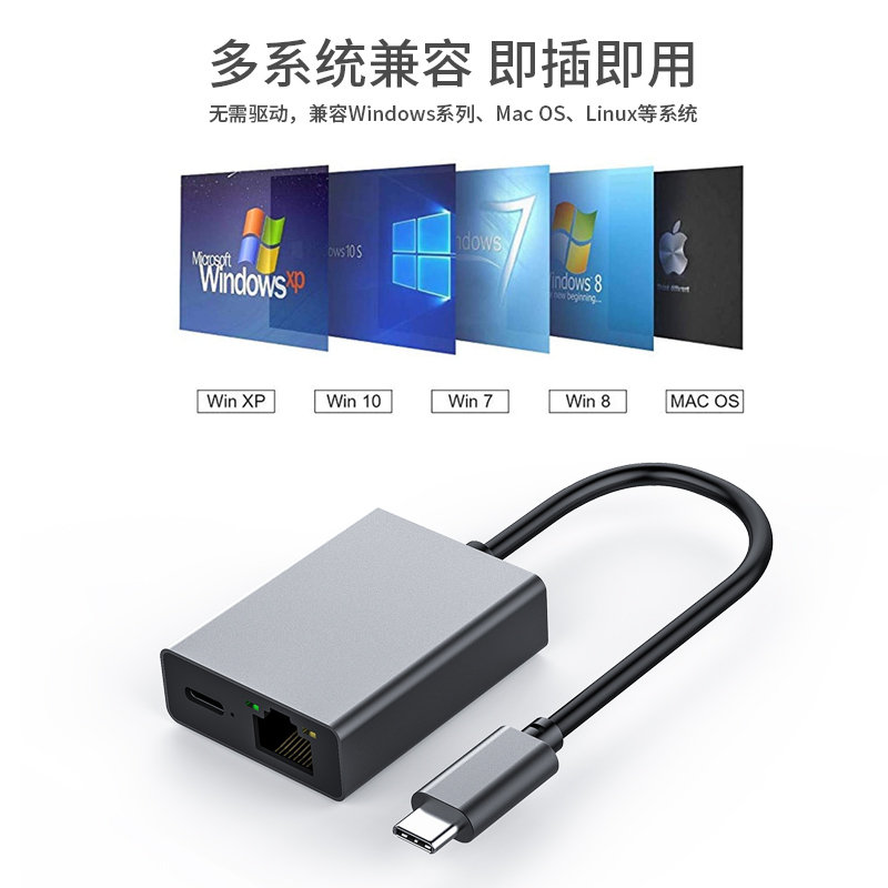 Type-c转百兆/千兆网卡+PD充电（S2系列）